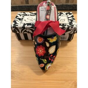 Brownlow Gifts SOUL MATES Mini Ceramic Black Shoe Multicolored Floral New In Box